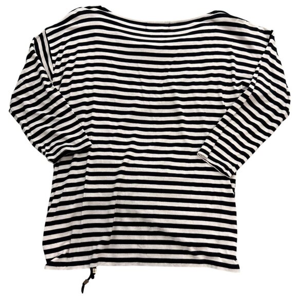 Michael Kors Top Womens XL Black White Stripe Nautical Preppy Long Sleeve Ruched - Picture 2 of 10
